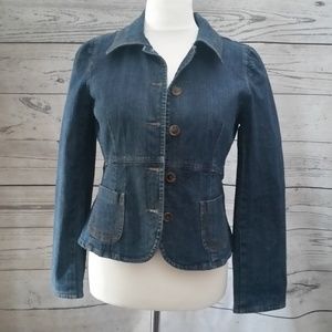 Loft Ann Taylor Denim Blazer Jacket Peplum Pleats